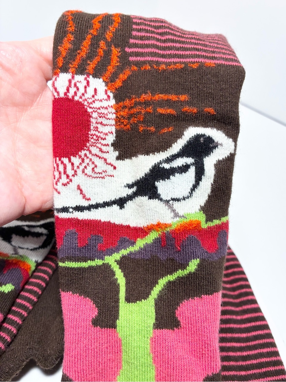 Berthe France Bird Sun Stripe Pattern Knit Tights Brown Multi Size 3/4 (M/L) - Picture 4 of 10